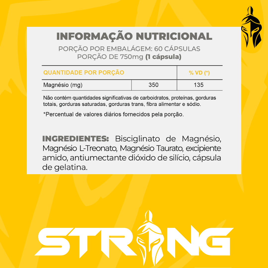 Strong Triple MAG 60 Cápsulas - Magnésio L-Treonato, Bisglicinato e Taurato para Saúde Muscular e Nervosa - Strong