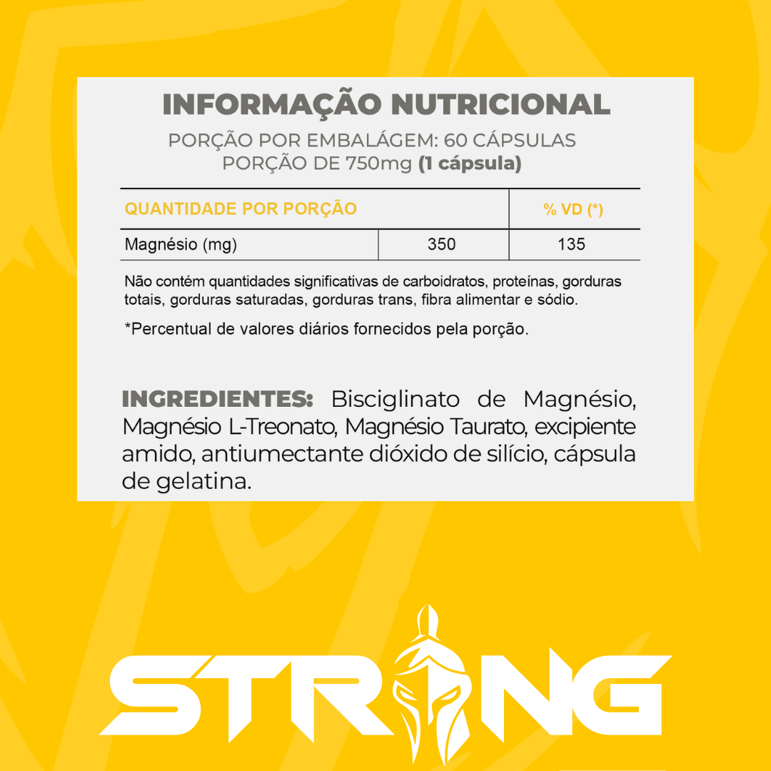 Strong Triple MAG 60 Cápsulas - Magnésio L-Treonato, Bisglicinato e Taurato para Saúde Muscular e Nervosa